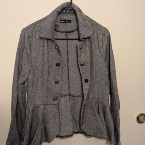 Shein Women's Gray Herringbone Peplum Hem Coat Jacket (Light Gray)